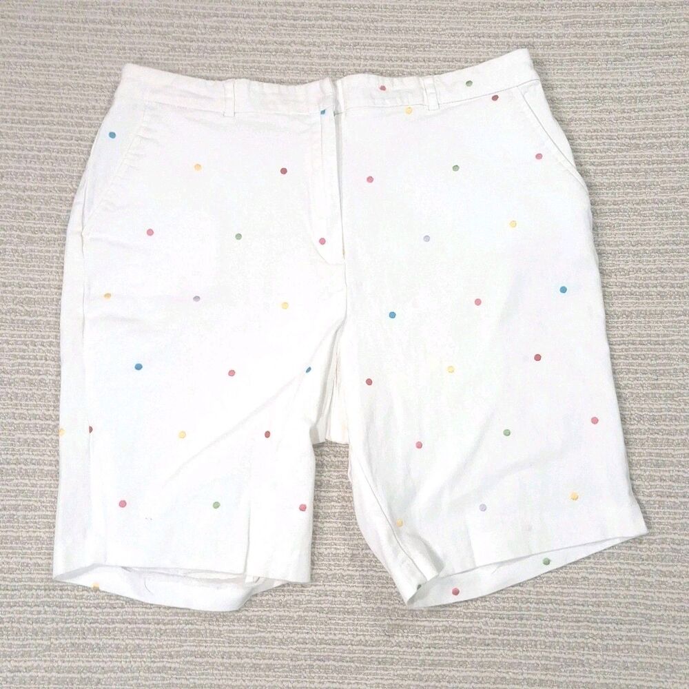 JM Collection Womens Shorts Size 16 White Embroidered Polka Dot Rainbow Cotton
